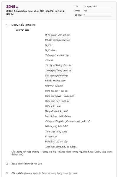 (2024) Đề minh họa tham khảo BGD môn Văn có đáp án (Đề 17)