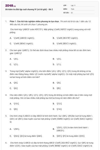 Đề kiểm tra Bài tập cuối chương IV (có lời giải) - Đề 2