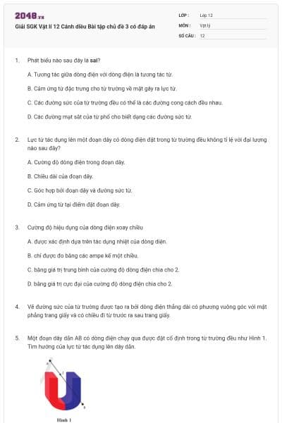 Giải SGK Vật lí 12 Cánh diều Bài tập chủ đề 3 có đáp án