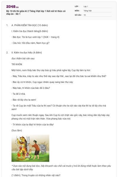 Bộ 10 đề thi giữa kì 2 Tiếng Việt lớp 1 Kết nối tri thức có đáp án - Đề 1