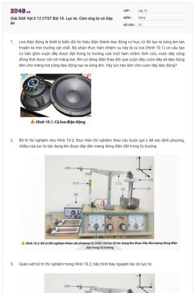 Giải SGK Vật lí 12 CTST Bài 10. Lực từ. Cảm ứng từ có đáp án