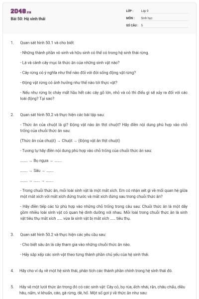 Bài 50: Hệ sinh thái