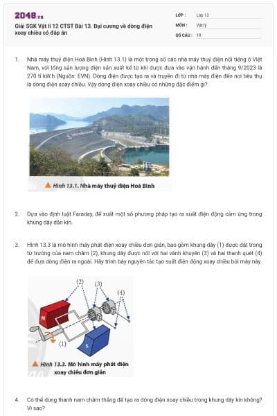 Giải SGK Vật lí 12 CTST Bài 13. Đại cương về dòng điện xoay chiều có đáp án