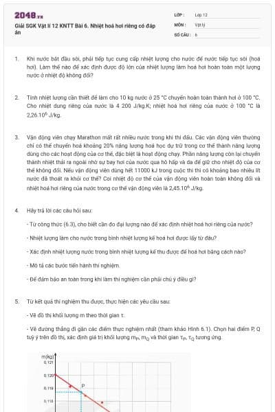 Giải SGK Vật lí 12 KNTT Bài 6. Nhiệt hoá hơi riêng có đáp án