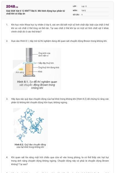 Giải SGK Vật lí 12 KNTT Bài 8. Mô hình động học phân tử chất khí có đáp án