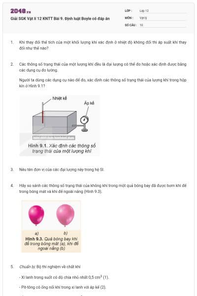 Giải SGK Vật lí 12 KNTT Bài 9. Định luật Boyle có đáp án