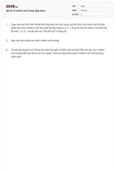 Bài 55: Ô nhiễm môi trường (tiếp theo)