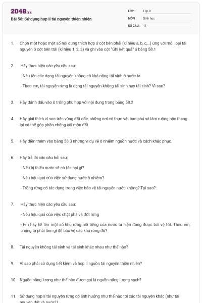 Bài 58: Sử dụng hợp lí tài nguyên thiên nhiên