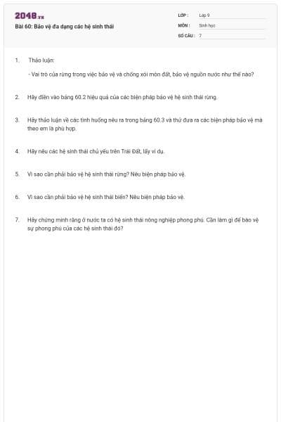 Bài 60: Bảo vệ đa dạng các hệ sinh thái