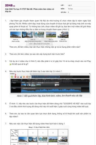 Giải SGK Tin học 9 CTST Bài 6B. Phần mềm làm video có đáp án