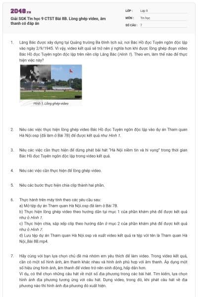 Giải SGK Tin học 9 CTST Bài 8B. Lồng ghép video, âm thanh có đáp án