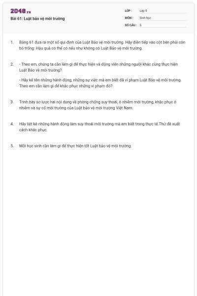 Bài 61: Luật bảo vệ môi trường