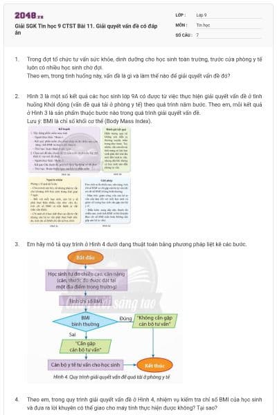 Giải SGK Tin học 9 CTST Bài 11. Giải quyết vấn đề có đáp án