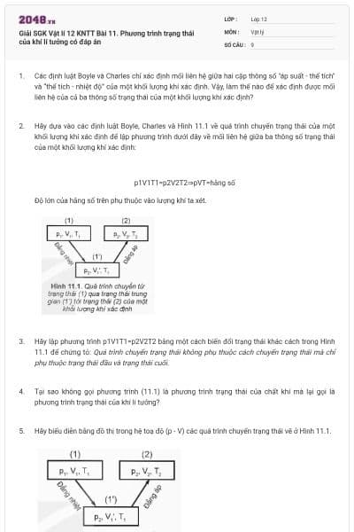 Giải SGK Vật lí 12 KNTT Bài 11. Phương trình trạng thái của khí lí tưởng có đáp án