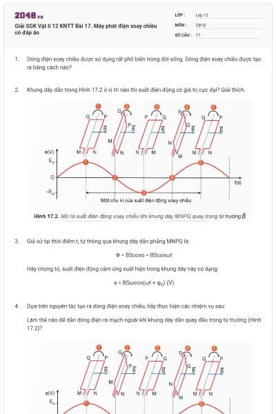 Giải SGK Vật lí 12 KNTT Bài 17. Máy phát điện xoay chiều có đáp án