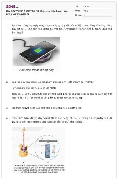 Giải SGK Vật lí 12 KNTT Bài 18. Ứng dụng hiện tượng cảm ứng điện từ có đáp án