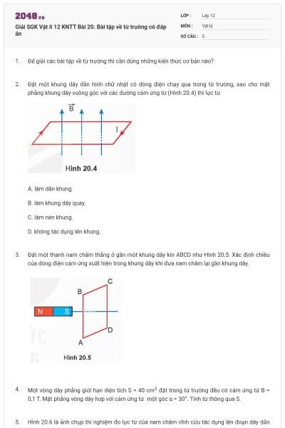 Giải SGK Vật lí 12 KNTT Bài 20. Bài tập về từ trường có đáp án