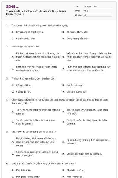 Tuyển tập đề thi thử thpt quốc gia môn Vật lý cực hay có lời giải (Đề số 1)