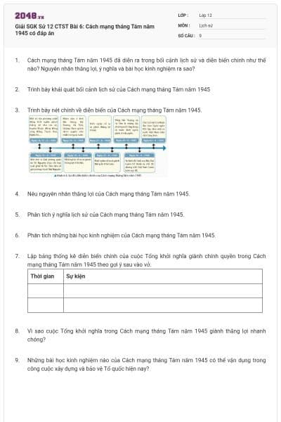 Giải SGK Sử 12 CTST Bài 6: Cách mạng tháng Tám năm 1945 có đáp án