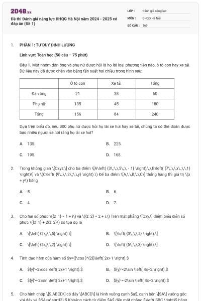 Đề thi Đánh giá năng lực ĐHQG Hà Nội năm 2024 - 2025 có đáp án (Đề 1)