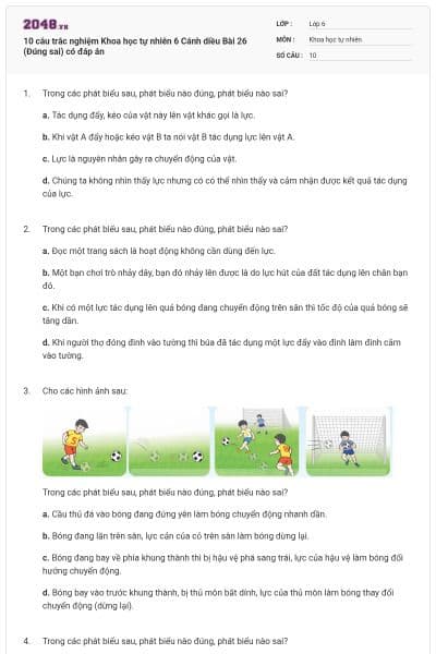 10 câu trắc nghiệm Khoa học tự nhiên 6 Cánh diều Bài 26 (Đúng sai) có đáp án