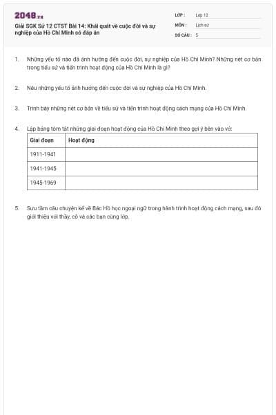 Giải SGK Sử 12 CTST Bài 14: Khái quát về cuộc đời và sự nghiệp của Hồ Chí Minh có đáp án