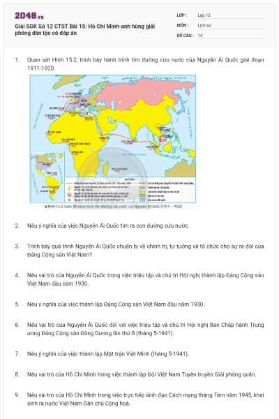 Giải SGK Sử 12 CTST Bài 15: Hồ Chí Minh-anh hùng giải phóng dân tộc có đáp án