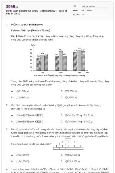 Đề thi Đánh giá năng lực ĐHQG Hà Nội năm 2024 - 2025 có đáp án (Đề 2)