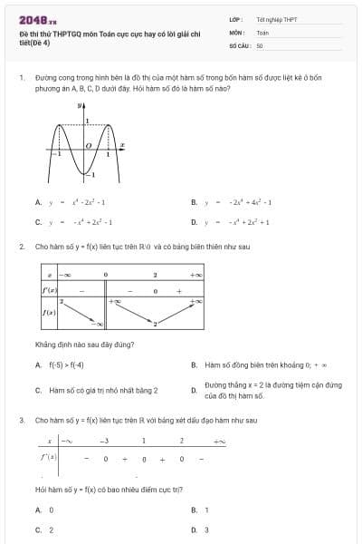 Đề thi thử THPTGQ môn Toán cực cực hay có lời giải chi tiết(Đề 4)
