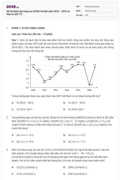Đề thi Đánh giá năng lực ĐHQG Hà Nội năm 2024 - 2025 có đáp án (Đề 17)