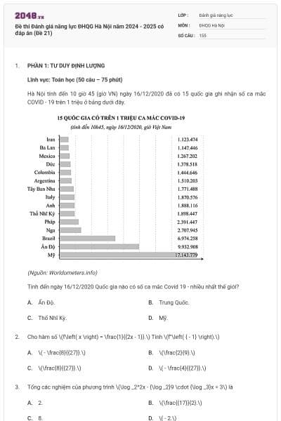 Đề thi Đánh giá năng lực ĐHQG Hà Nội năm 2024 - 2025 có đáp án (Đề 21)