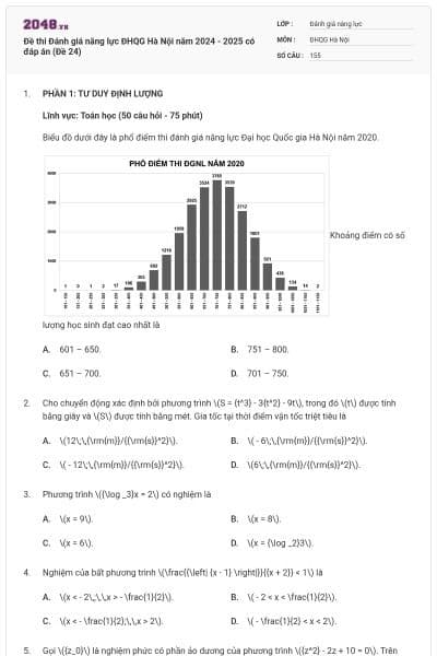 Đề thi Đánh giá năng lực ĐHQG Hà Nội năm 2024 - 2025 có đáp án (Đề 24)