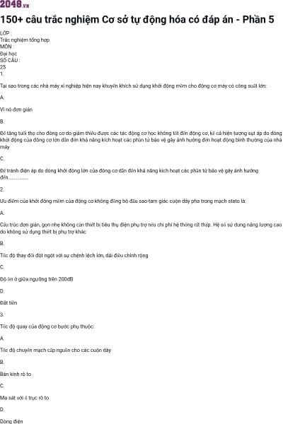 150+ câu trắc nghiệm Cơ sở tự động hóa có đáp án - Phần 5