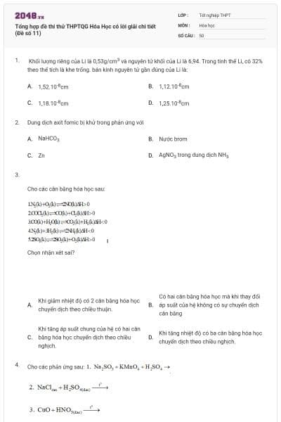 Tổng hợp đề thi thử THPTQG Hóa Học có lời giải chi tiết (Đề số 11)