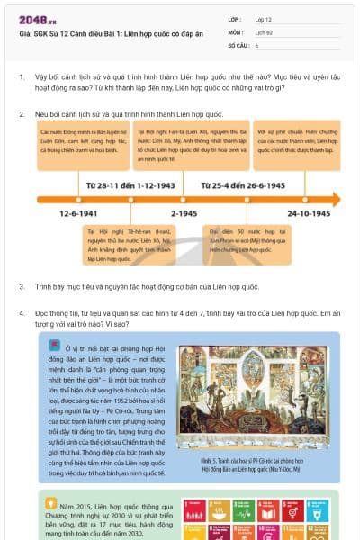 Giải SGK Sử 12 Cánh diều Bài 1: Liên hợp quốc có đáp án