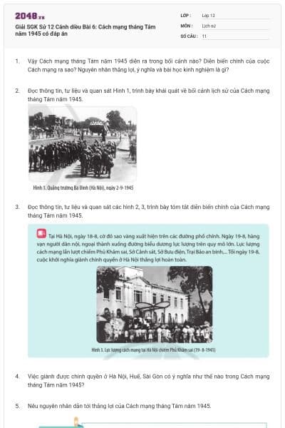Giải SGK Sử 12 Cánh diều Bài 6: Cách mạng tháng Tám năm 1945 có đáp án