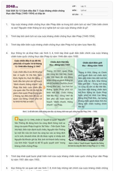 Giải SGK Sử 12 Cánh diều Bài 7: Cuộc kháng chiến chống thực dân Pháp (1945-1954) có đáp án