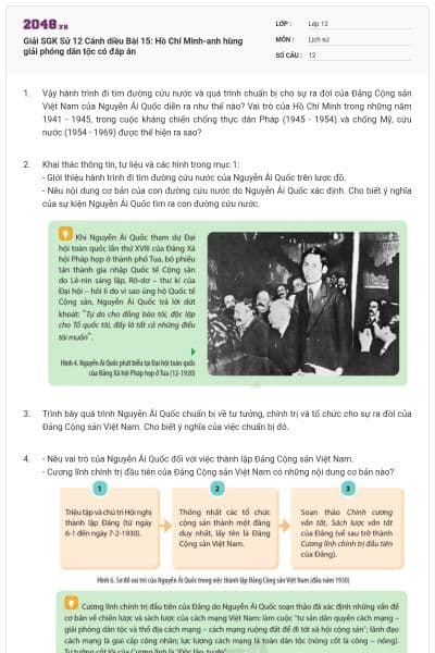 Giải SGK Sử 12 Cánh diều Bài 15: Hồ Chí Minh-anh hùng giải phóng dân tộc có đáp án