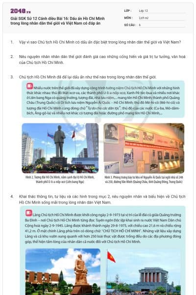 Giải SGK Sử 12 Cánh diều Bài 16: Dấu ấn Hồ Chí Minh trong lòng nhân dân thế giới và Việt Nam có đáp án