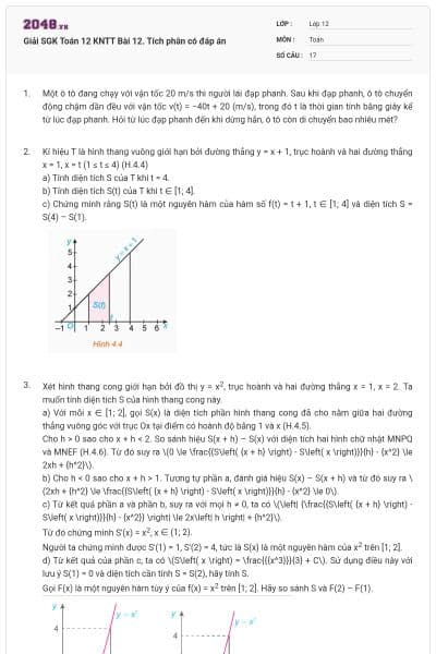 Giải SGK Toán 12 KNTT Bài 12. Tích phân có đáp án