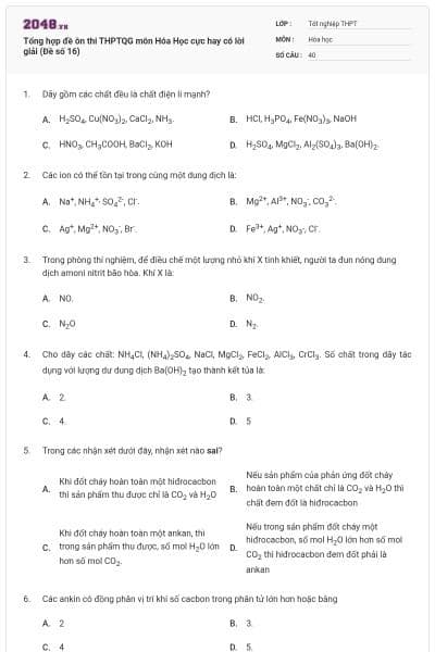 Tổng hợp đề ôn thi THPTQG môn Hóa Học cực hay có lời giải (Đề số 16)