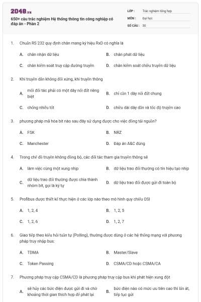 650+ câu trắc nghiệm Hệ thống thông tin công nghiệp có đáp án - Phần 2