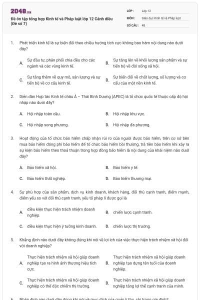 Đề ôn tập tổng hợp Kinh tế và Pháp luật lớp 12 Cánh diều (Đề số 7)