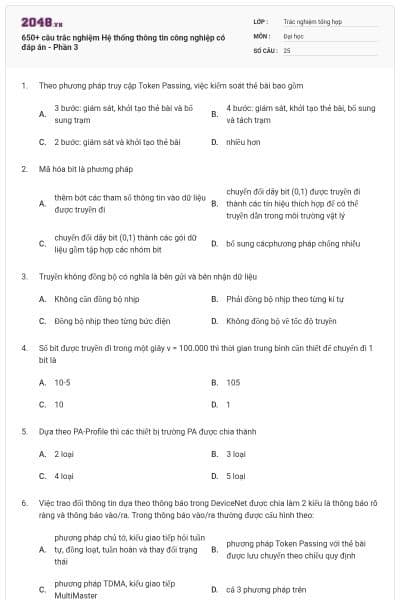 650+ câu trắc nghiệm Hệ thống thông tin công nghiệp có đáp án - Phần 3