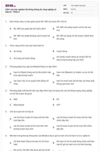650+ câu trắc nghiệm Hệ thống thông tin công nghiệp có đáp án - Phần 6