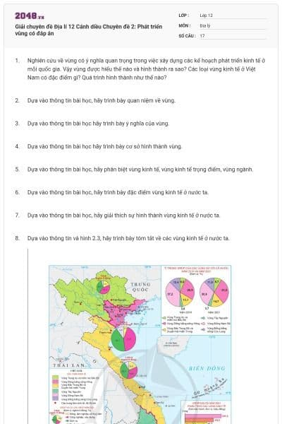 Giải chuyên đề Địa lí 12 Cánh diều Chuyên đề 2: Phát triển vùng có đáp án