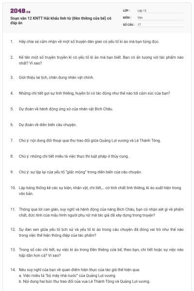 Soạn văn 12 KNTT Hải khẩu linh từ (Đền thiêng cửa bể) có đáp án