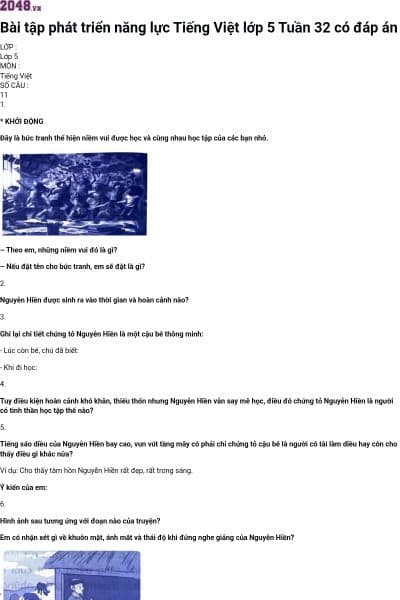 Bài tập phát triển năng lực Tiếng Việt lớp 5 Tuần 32 có đáp án