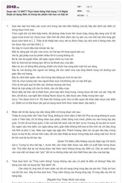 Soạn văn 12 KNTT Thực hành tiếng Việt trang 114 Nghệ thuật sử dụng điển cố trong tác phẩm văn học có đáp án