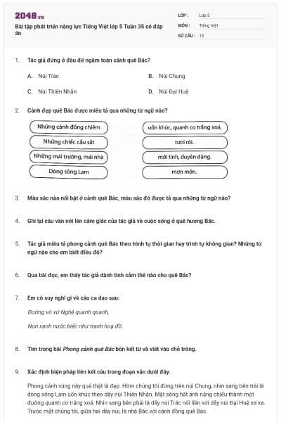 Bài tập phát triển năng lực Tiếng Việt lớp 5 Tuần 35 có đáp án